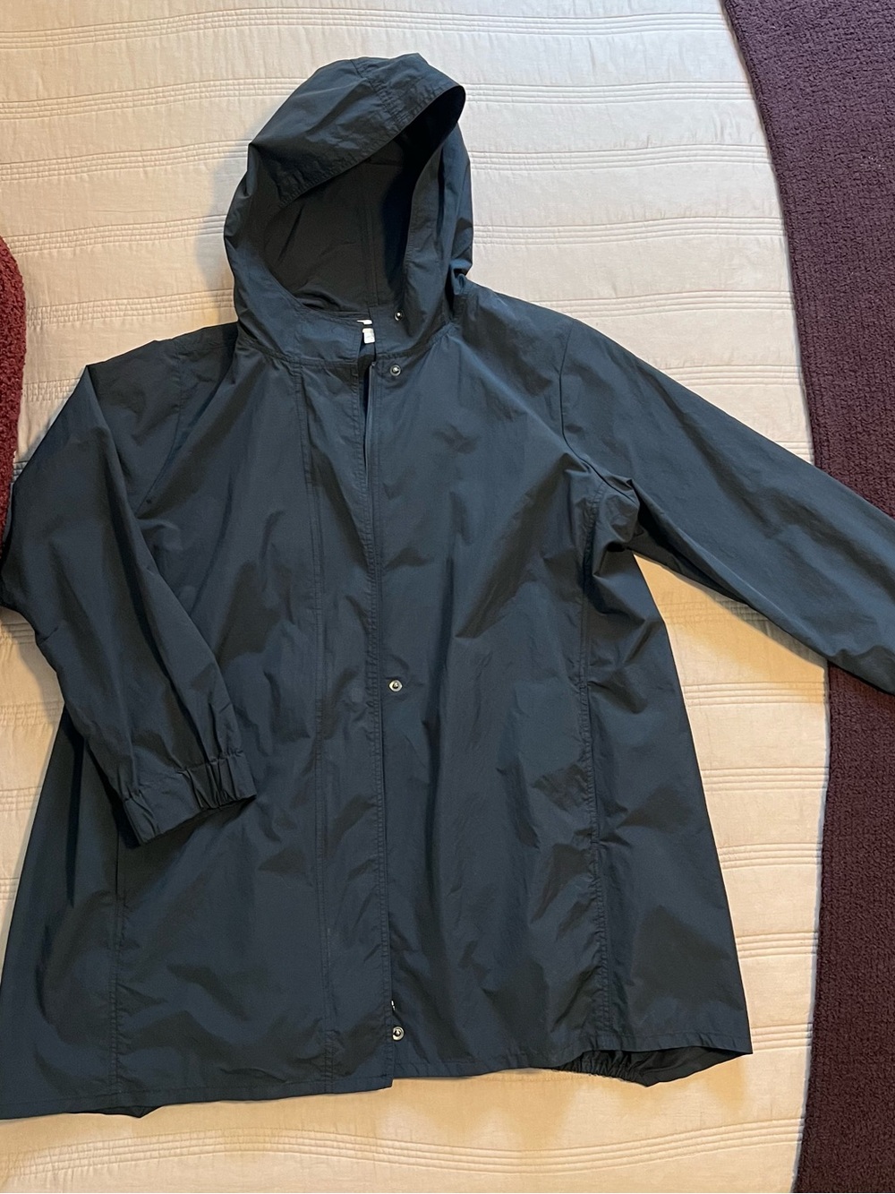 Pure Jill Women's Black Hooded Trench Coat Lightweight Water-Resistant Classic
